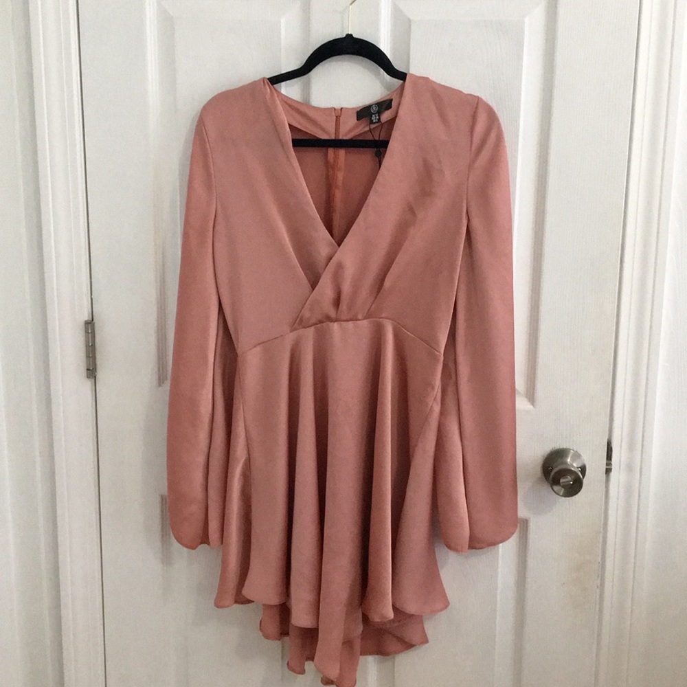 Missguided pink silk skater plunge dress